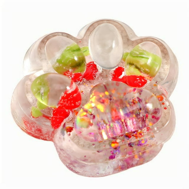 Cat Paw Squishy Toys,Stress Relief Toys,Clear Pink Crystal Slime with Embedded Fruit Charms for Kids and Adults, Stress Relief and Creative Play Toy