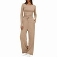 thumbnail image 3 of Scacto 2 Piece Matching Sweatsuit Lounge Set Womens High Waisted Wide Leg Pants Side Ruching Crop Top Sets Tracksuit Outfits, 3 of 6
