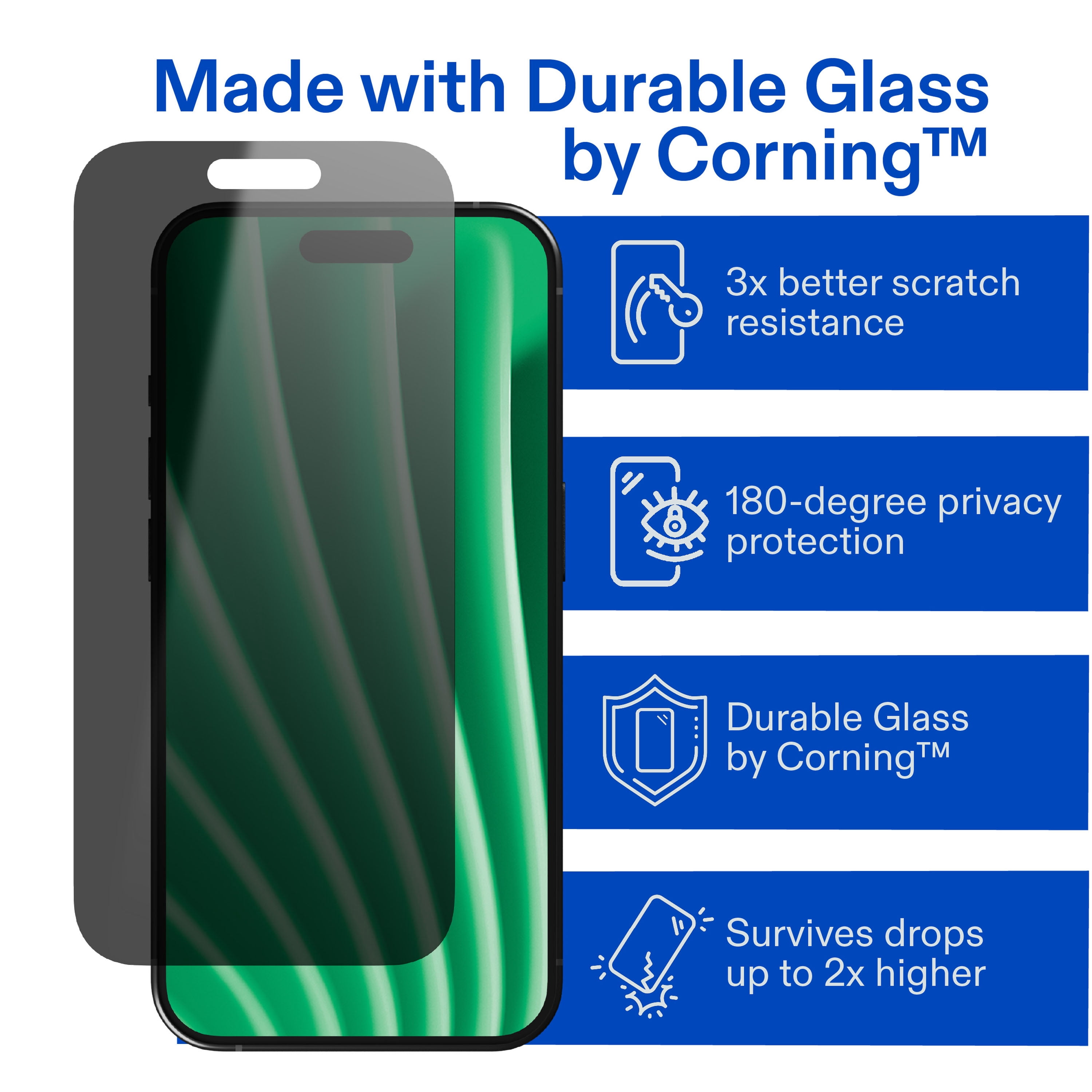 onn Privacy Glass Screen Protector for iPhone Air, Made with Durable Glass by Corning, with Easy Application Tray