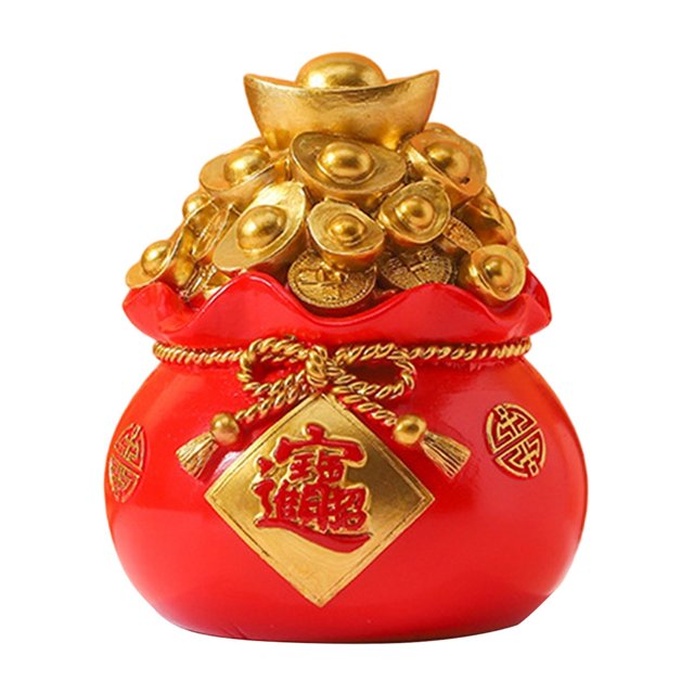 Monstrate Estatuilla con forma de bolsa de dinero de alcancía de resina para decoraciones del hogar 11x13cm Decoración del hogar Rojo bolsa de bendición