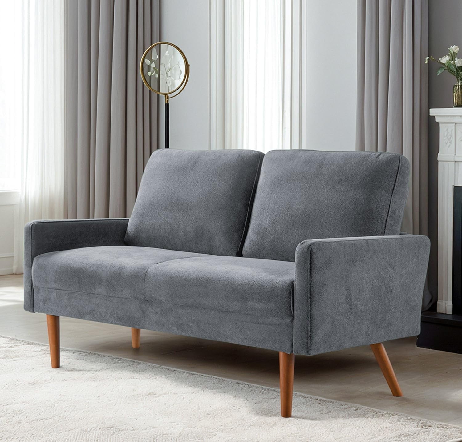 US Pride Furniture Angles 56 in. Wide Square Arm Velvet Modern Rectangle Loveseat in Grey