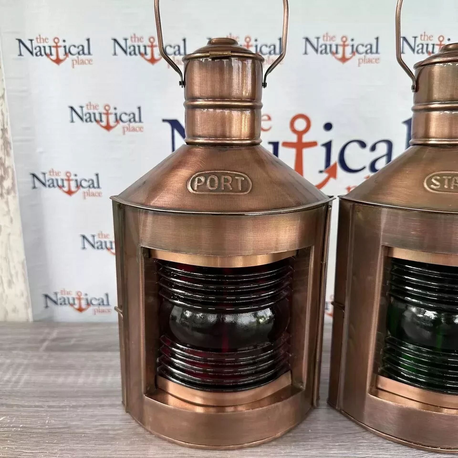 Port & Starboard Lanterns, Set of 2 Antique Brass Finish, Nautical Oil Lamps, Ship Lights