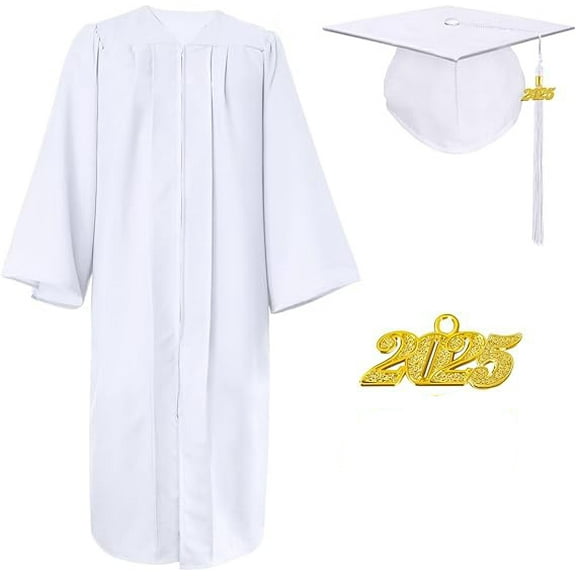 Misscom Matte Graduation Cap Gown Set with 2025 Tassel for High School and Bachelor Graduation dress robe ,white,51(5'6 "to 5' 8" )