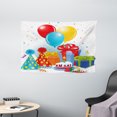 thumbnail image 1 of Birthday Decorations Tapestry, Slice of Strawberry Pie Party Set Up with Hats Balloons Presents Stars, Wall Hanging for Bedroom Living Room Dorm Decor, 60W X 40L Inches, Multicolor, by Ambesonne, 1 of 2