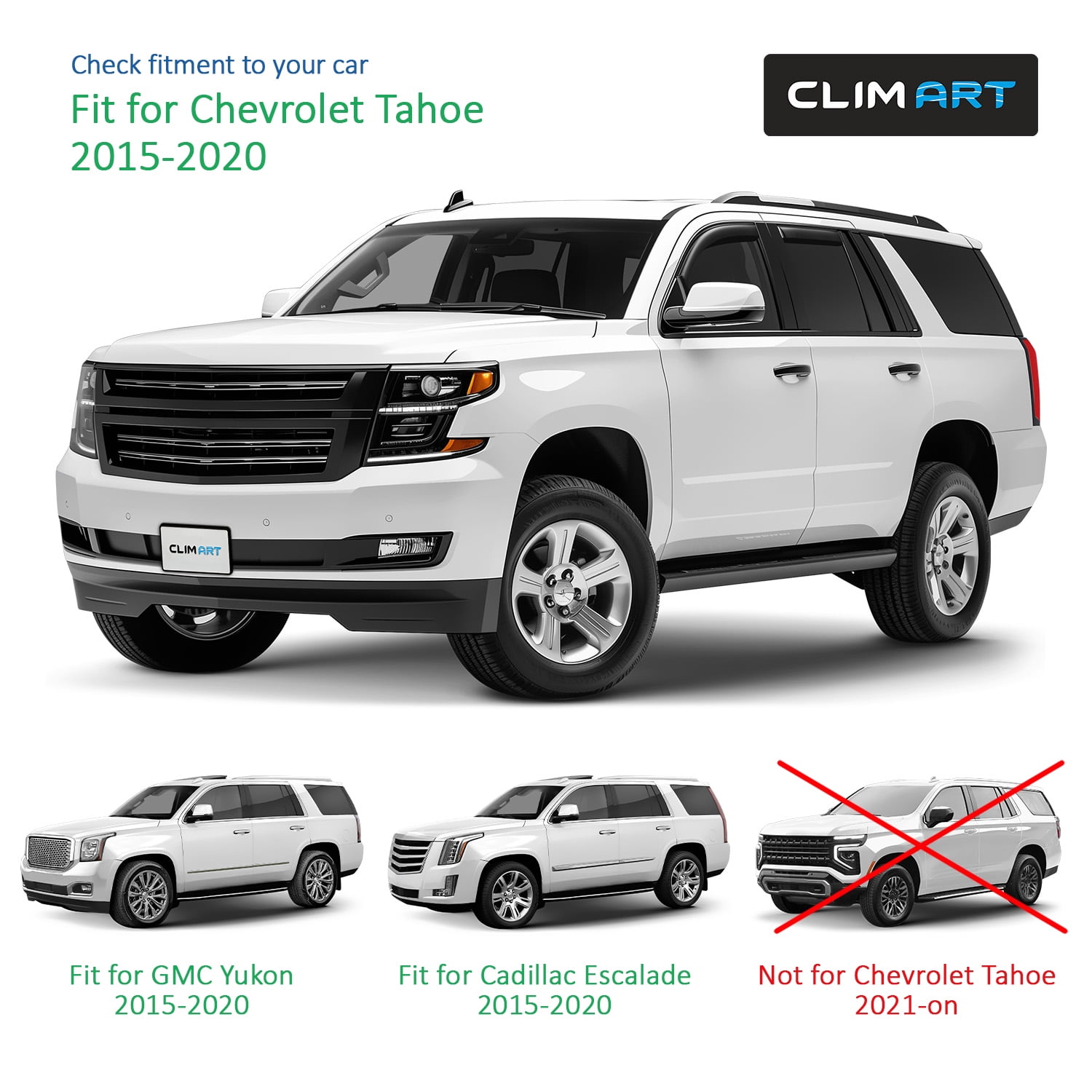 CLIM ART in-Channel Incredibly Durable Rain Guards for Chevy Tahoe 2015-2020/GMC Yukon 2015-2020, Original Window Deflectors, Vent Window Visors, Vent Deflector, 4 pcs. - 615149