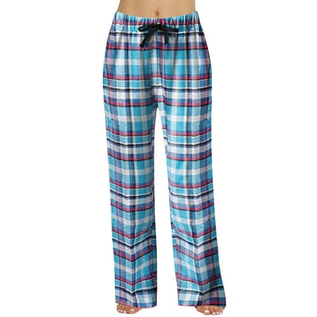 

Xinqinghao Plus Size Pants Women s Spring Fashion Casual Plaid Lace Cotton Can Be Worn Outside Pajamas Home Pants Casual Pants Blue XXL