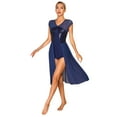 thumbnail image 6 of iEFiEL Womens Sheer Mesh Patchwork Lyrical Dance Dress Sleeveless Skirted Leotard Dance Costume Navy_Blue L, 6 of 7