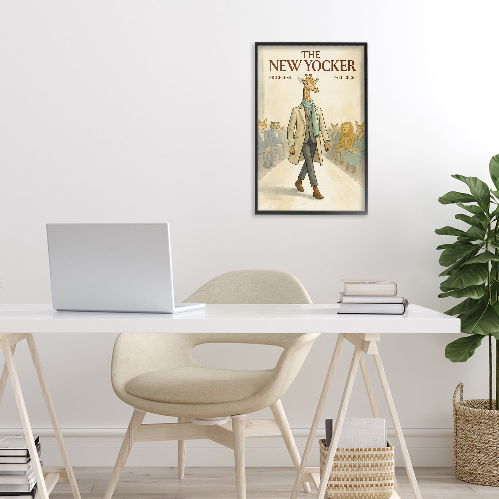 Stupell Industries New Yocker Giraffe Model Black Framed Giclee Art, design by Grotto Studios