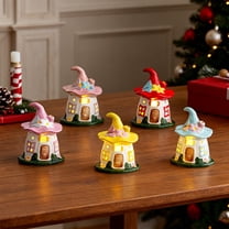 Ceramic Christmas Magic House, Detailed Ceramic Craft Miniature Scene Desktop Household Ornament & Small Layout Prop, Festive Decoration for Shelf, Holiday Shelf Decor 2026 Trend, 3.35*4.29in, Pink