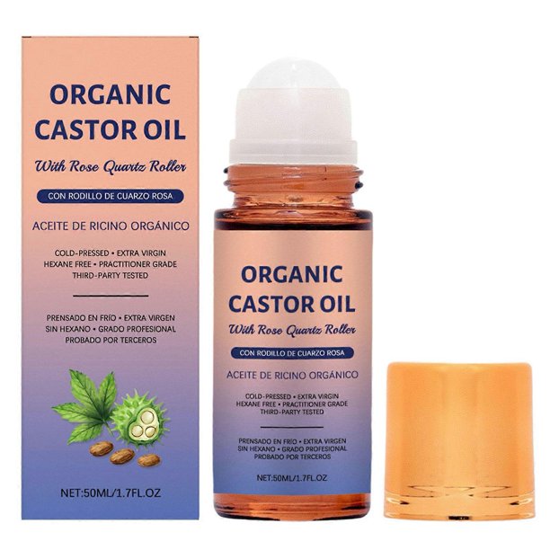 Organic Castor Oil Roller - 50ml Cold-Pressed Castor Oil Roller for Scalp & Skin