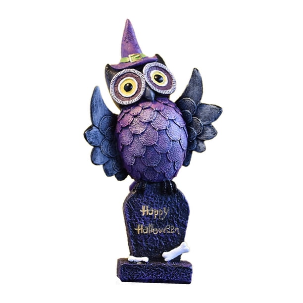 Colección de figuras decorativas de estatua de búho, centro de mesa, escultura de Animal de adorno de mesa para Halloween, fiesta de decoraciones de Violeta