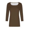 thumbnail image 7 of Women's Plus Size 3/4 Sleeve T Shirt Square Neck Solid Color Soft Stretch Casual Top Fashion Basic Tees for Spring Fall Daily Wear Brown, 7 of 7