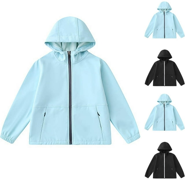 MKOSPLRT Boys Girls Rain Jackets Softshell Waterproof Hooded Fleece Raincoats Lightweight Windbreakers for Kids 7-16 Years