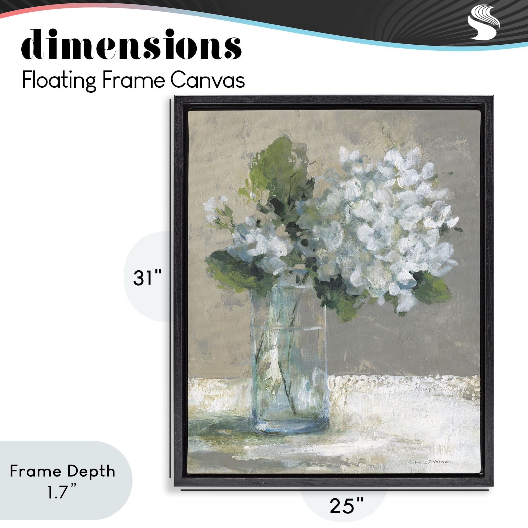 Stupell Industries Serene White Hydrangeas in Glass Black Framed Floater Canvas Wall Art, design by Carol Robinson
