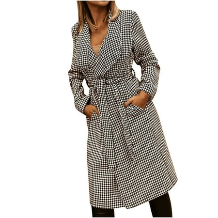 

Trench Coats for Women faux Leather Jacket Women Womens Autumn And Winter Lapel Belt Woolen Cloth Coat Trench Jacket Long Overcoat Outwear Long Cardigans for Women New Arrival Womens Jacket Black M