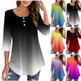 thumbnail image 5 of YanHoo 3/4 Sleeve Tunic Tops for Women Color Block Button Up 3/4 Sleeve Tee Shirts Casual Round Neck Flowy Tunics for Ladies 2025 Summer Sales, 5 of 5