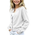 thumbnail image 4 of Mooqilaa Girls Cardigan Sweater, Ribbed Knit Button Front Casual Long Sleeve Fall Winter Cardigans Size 14-15 Years White, 4 of 5