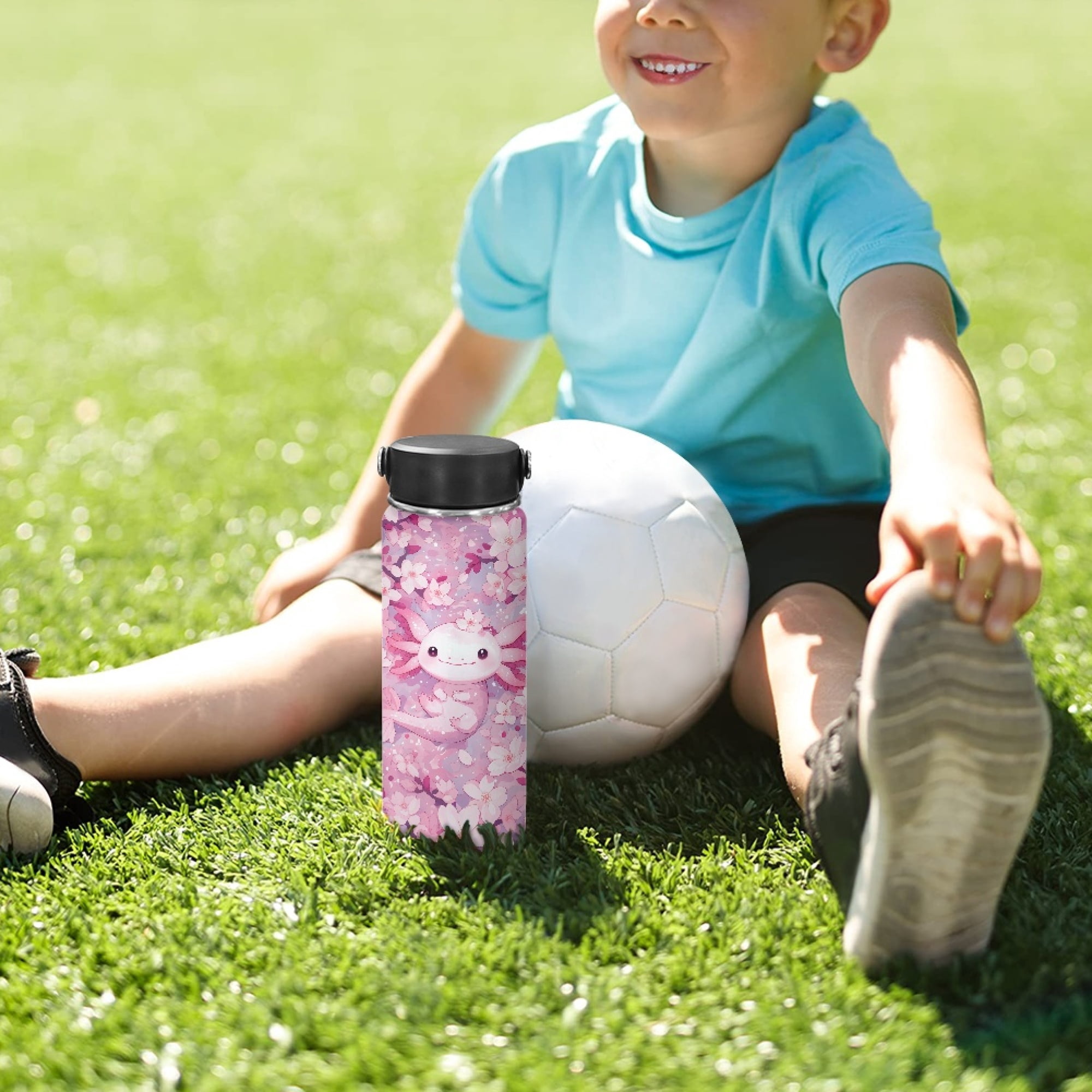SEANATIVE Axolotl Water Bottles for Girls 18oz Cherry Blossom Leak Proof Double Walled Stainless Steel Gym Bottles for Men Women Insulated Water Bottle