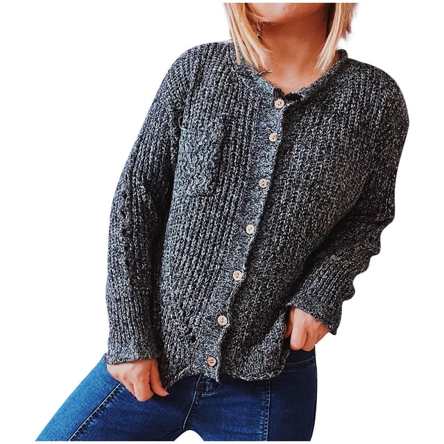 Mrat Mode Pull Mode Femme Décontracté Col Rond Manches Longues Pull Blouse Hauts Tendance Automne Hauts S-44 Gris Foncé m