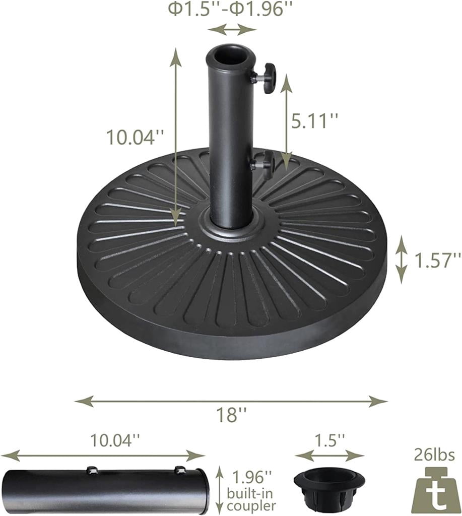 EliteShade USA Stand Market Patio Outdoor Heavy Duty Umbrella Base with Concave Radial Pattern,Black
