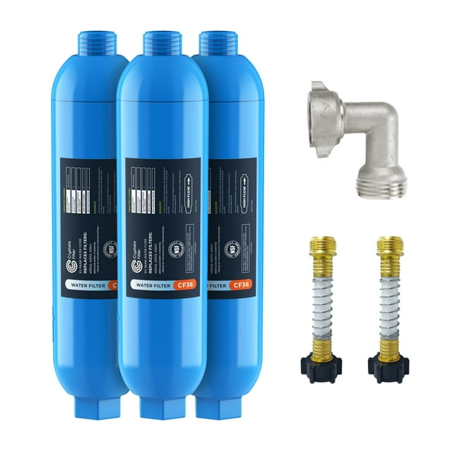 Filtro de agua Crystala RV/Camper Inline, paquete de 3 con protector de manguera