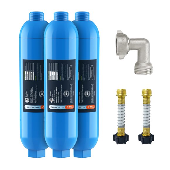 Filtro de agua Crystala RV/Camper Inline, paquete de 3 con protector de manguera