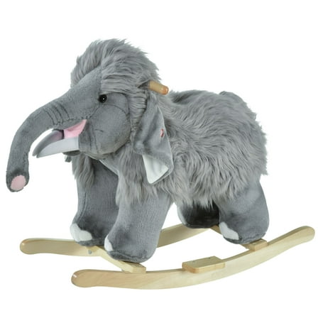 Gray Mammoth Plush Rocking Horse, Realistic Sounds, Soft Ride-On Rocker for Kids, Ideal Toddler Toy, 18-36 Months
