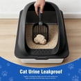 thumbnail image 5 of Kelno Cat Litter Box with Lid Scoop Mat High Wall Anti-Urine Leak Stainless Steel Litter Box, Black, 5 of 7