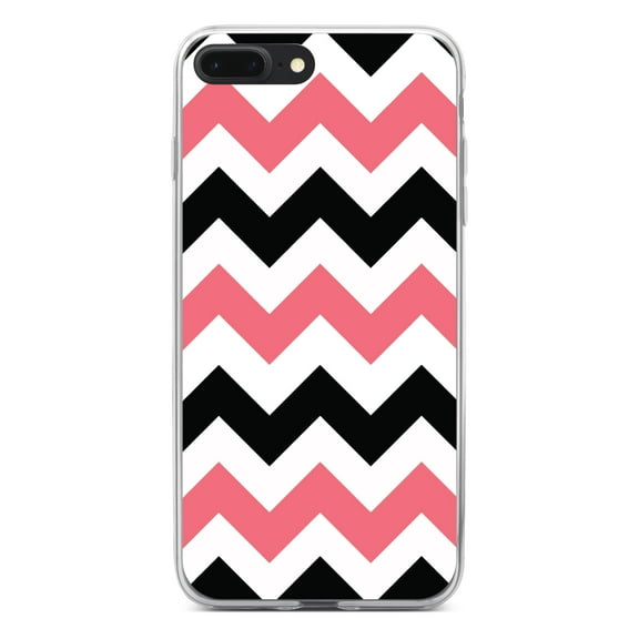 DistinctInk Clear Shockproof Hybrid Case for iPhone 7 PLUS / 8 PLUS (5.5" Screen) - TPU Bumper, Acrylic Back, Tempered Glass Screen Protector - Black Pink Stripes - Stripes Pattern