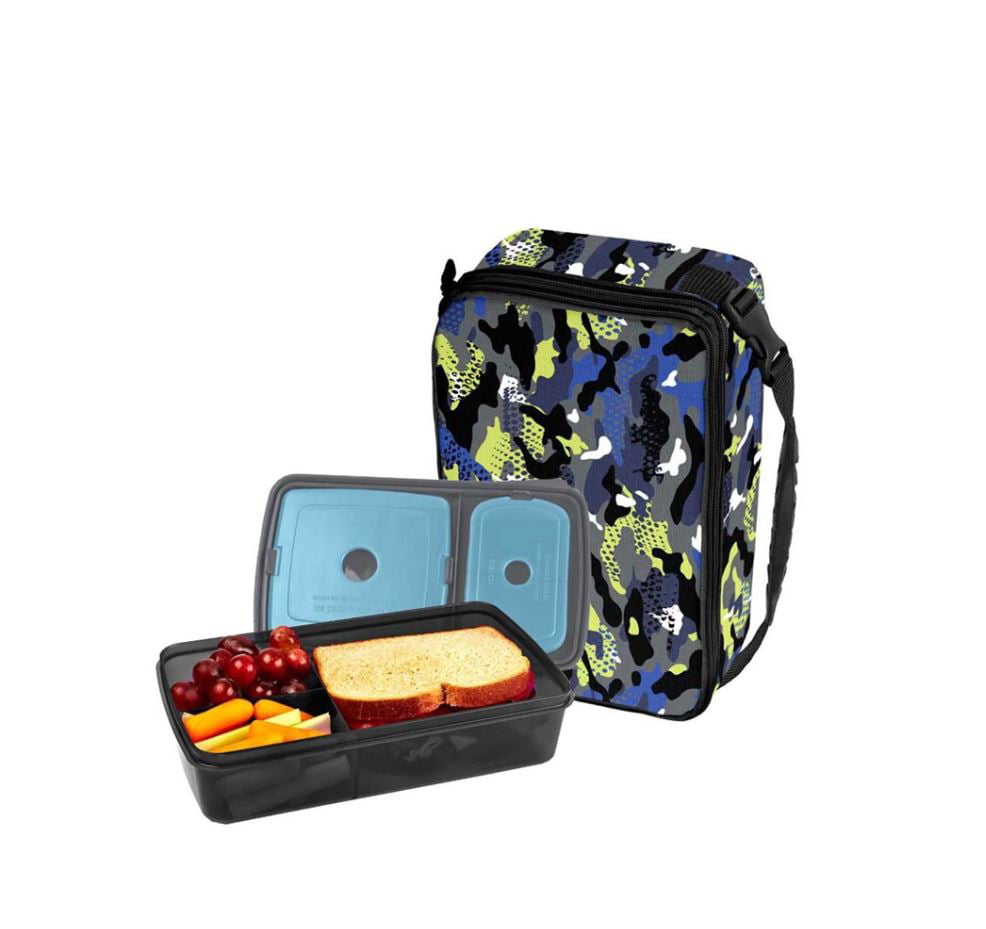 Fit & Fresh Insulated Zip Up Lunch Bag Bento Container Navy Blue Turquoise  KA 