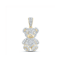 10K Yellow Gold Round Diamond Teddy Bear Statement Pendant 0.85" Charm 3/8 CT.