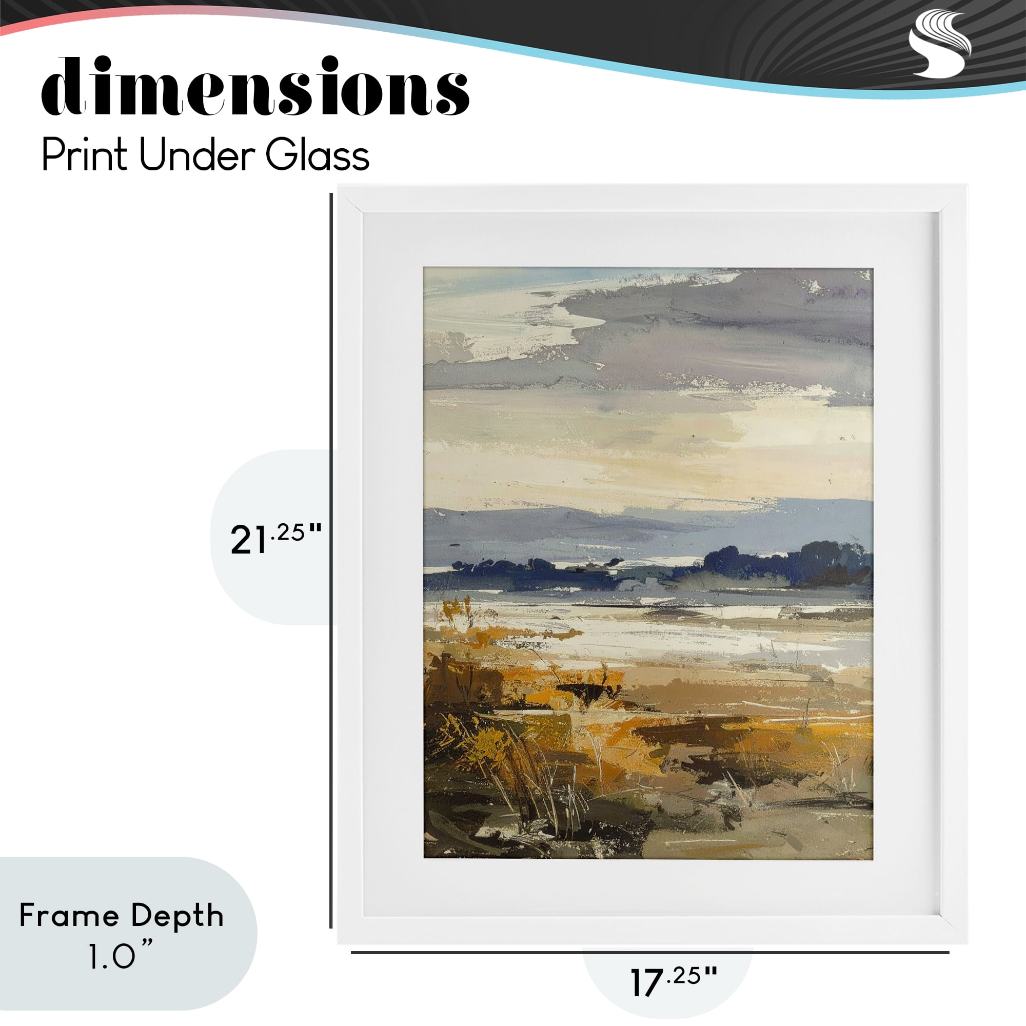 Stupell Industries Distant Horizon Abstract White Framed Print Under Glass, design by Alonza Saunders