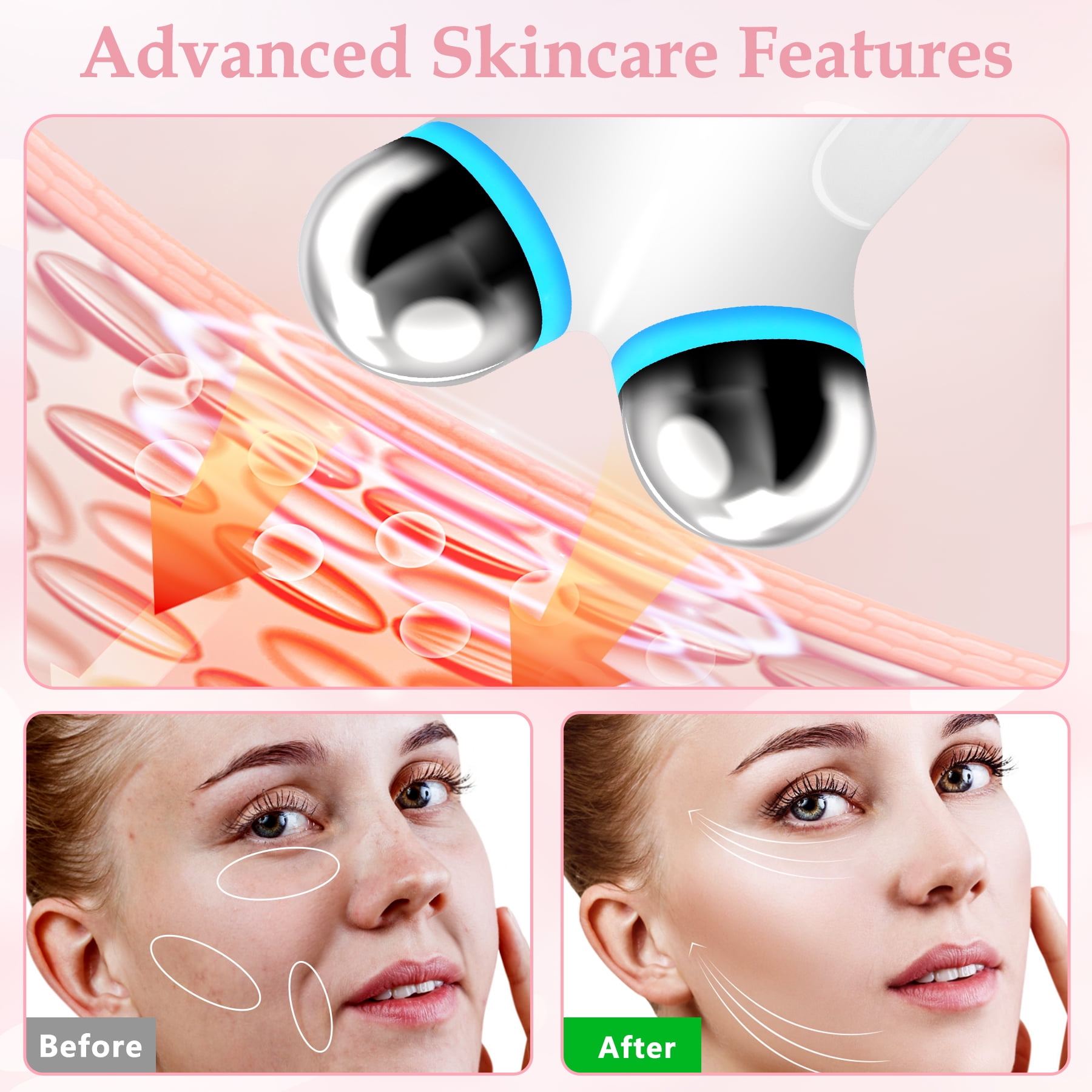 Anti Aging and Wrinkles Microcurrent Facial Device, Boost Skin Care Products Absorption, White