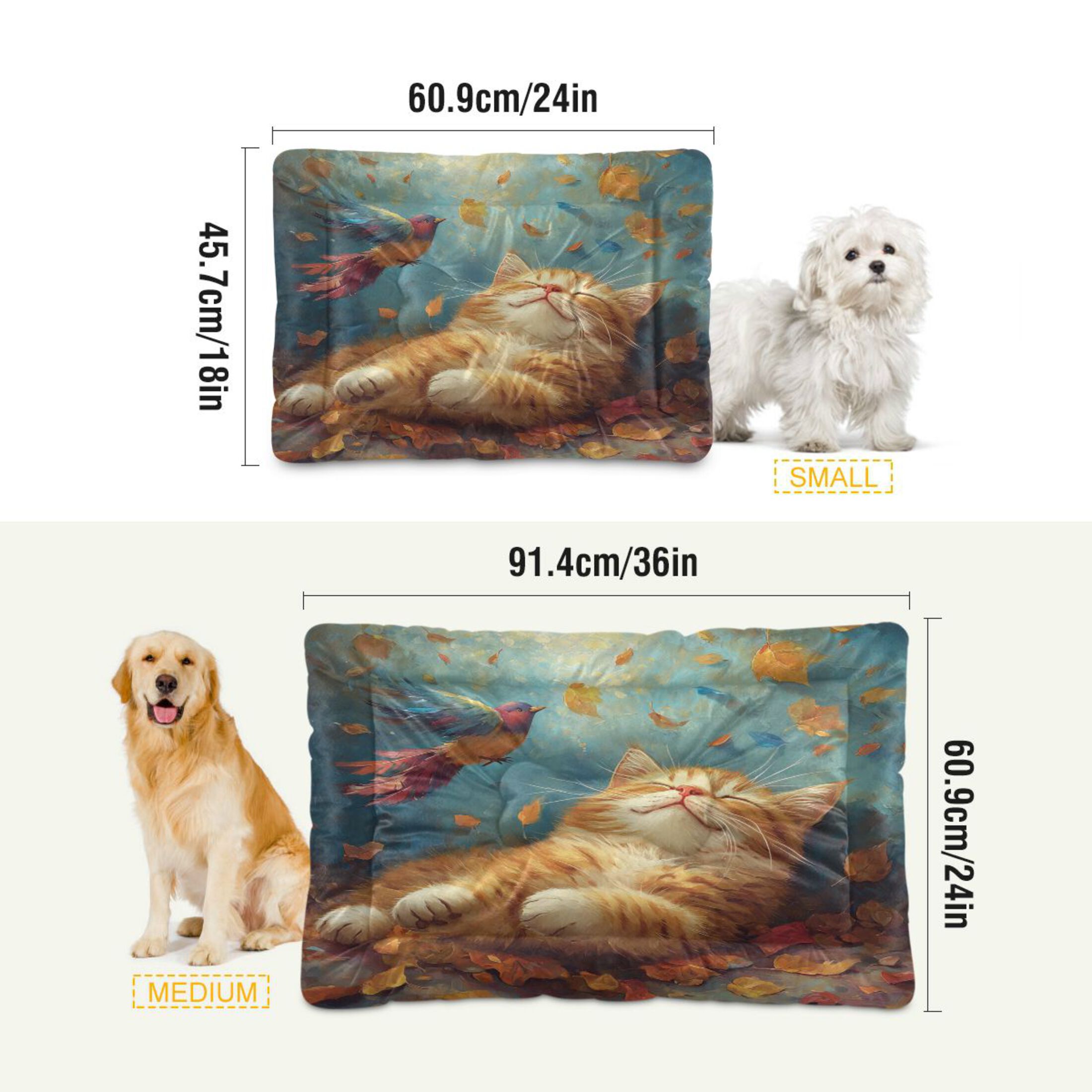 Qxltty Orange Cat Leaf Fall Ped Pad Wear-resistant and Hard to Bite Through Sleeping Pad for Small Medium Large Dogs Winter Pet Bed 36×24in