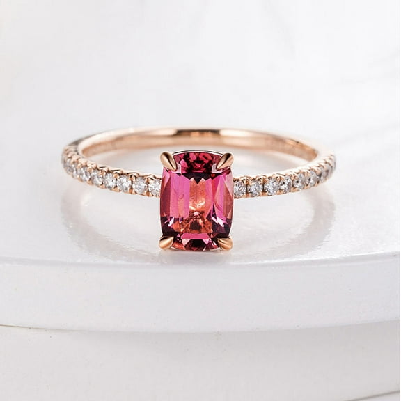 Cushion Cut Lab Pink Tourmaline and Moissanite Solitaire Engagement Ring in 925 Sterling Silver – Elegant Wedding Promise Ring for Women – Unique Anniversary Jewelry Gift
