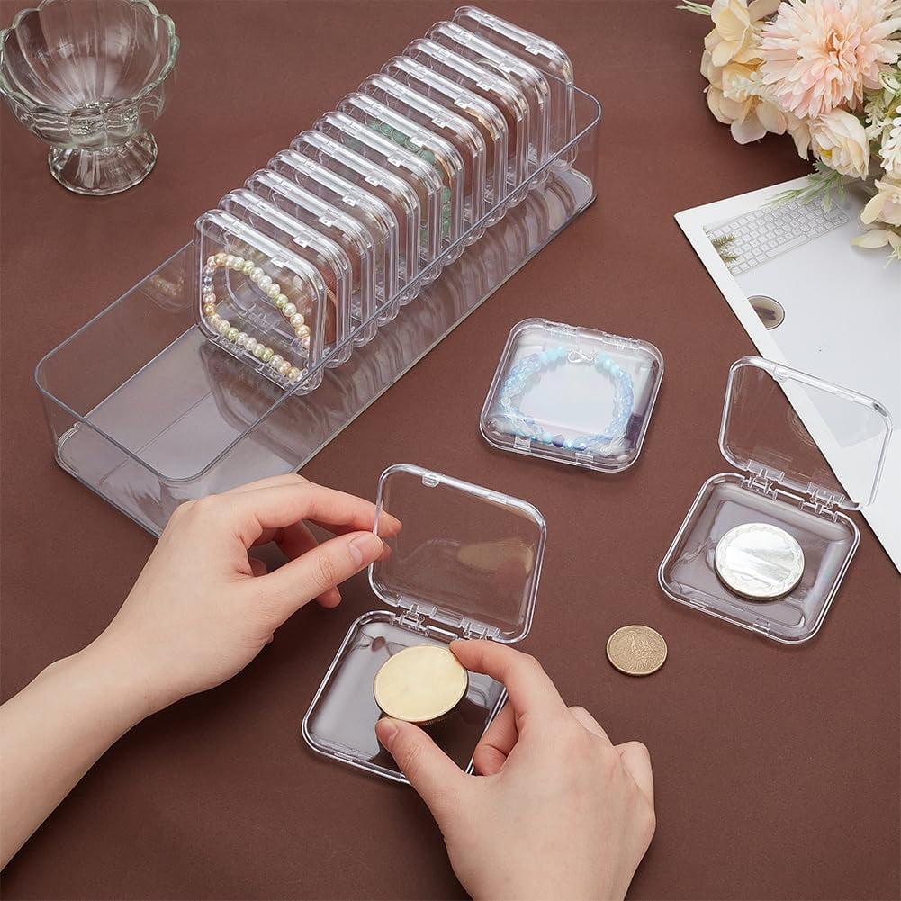 16PCS Acrylic Storage Cases 2.8x2.8 Inch Mini Clear Bead Storage Containers Beading Organizer Box Jewelry Storage Boxes Transparent Boxes