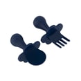 thumbnail image 2 of Grabease Juego de 2 Cubiertos Cuchara y Tenedor de Alimentación , 7+ Meses, Ergonómicas, Libre de BPA, Azul Marino, 2 of 5