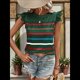 thumbnail image 5 of Camiseta de Verano con Cuello Redondo, Estampado de Rayas y Volantes de Encaje y Mangas para Mujer Verde Oscuro L, 5 of 7