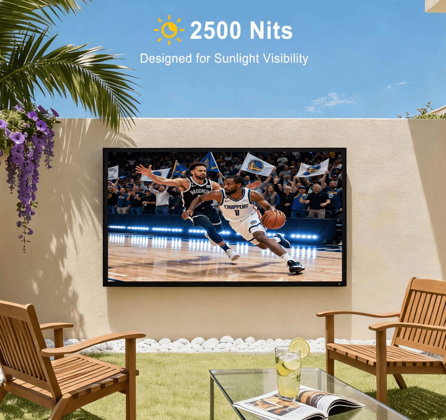 65" Outdoor TV, 4K UHD Smart TV, IP65 Waterproof, 2500nits High Brightness Suitable For Full Sun, Built-in Voice Assistant & Dolby Atmos