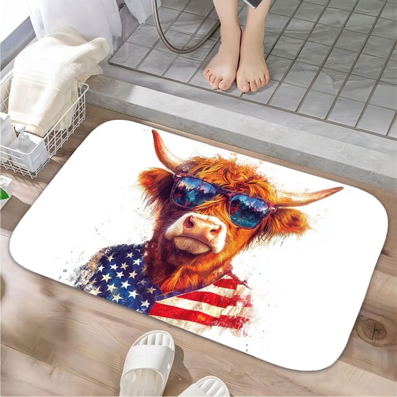 1pc A Highland Cow Absorbent Non-Slip Bathroom Thickened Flannel Rug Decor,Soft,Quick Drying,Suitable For Indoor/outdoor Use,Bathrooms,Bedrooms,Kitchens,Terrace,Laundry Rooms,16"x24"