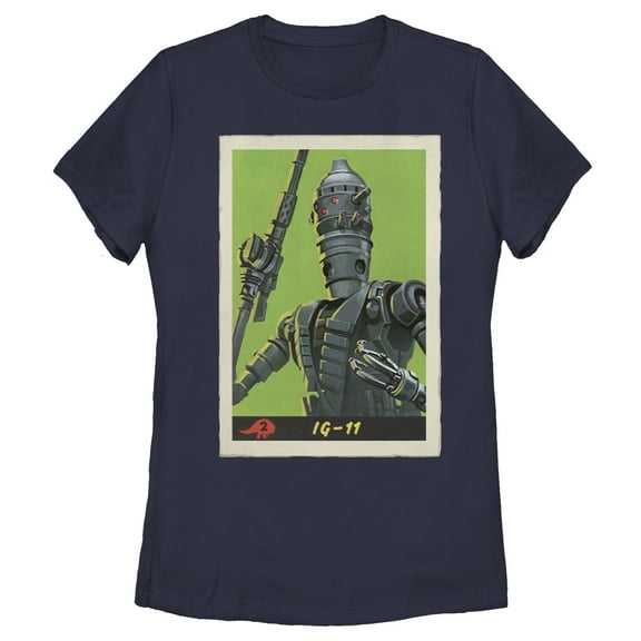 Women's Star Wars: The Mandalorian IG-11 Droid Card  Graphic Tee Navy Blue Medium