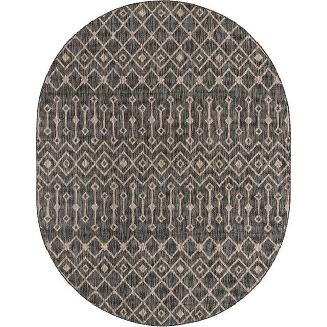 Unique Loom Outdoor Trellis Geometric Rug 7' 10 x 10' Oval Charcoal Gray/Beige