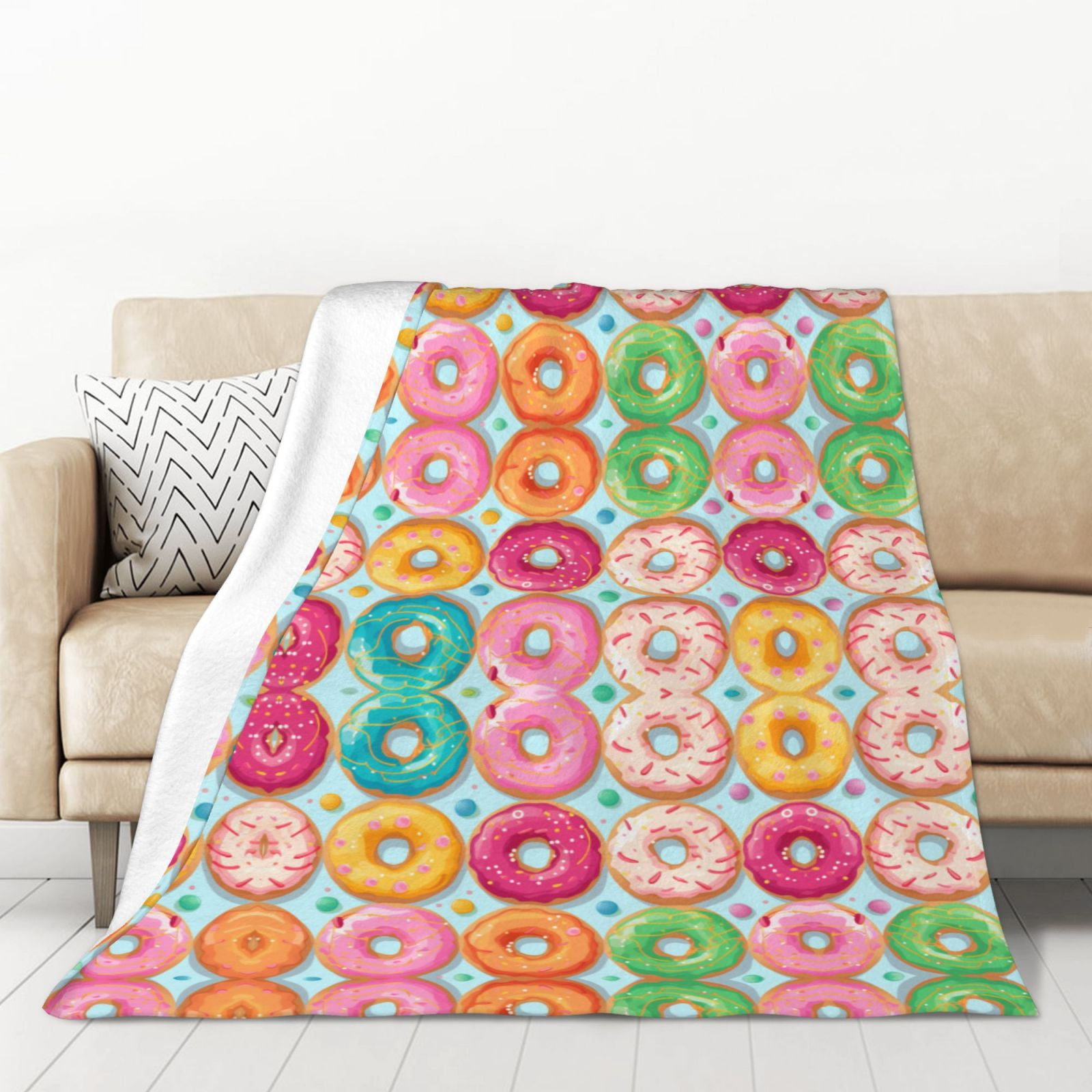 XMXT Throw Blankets, Cartoon Colorful Doughnut Bed Blanket for Bedroom