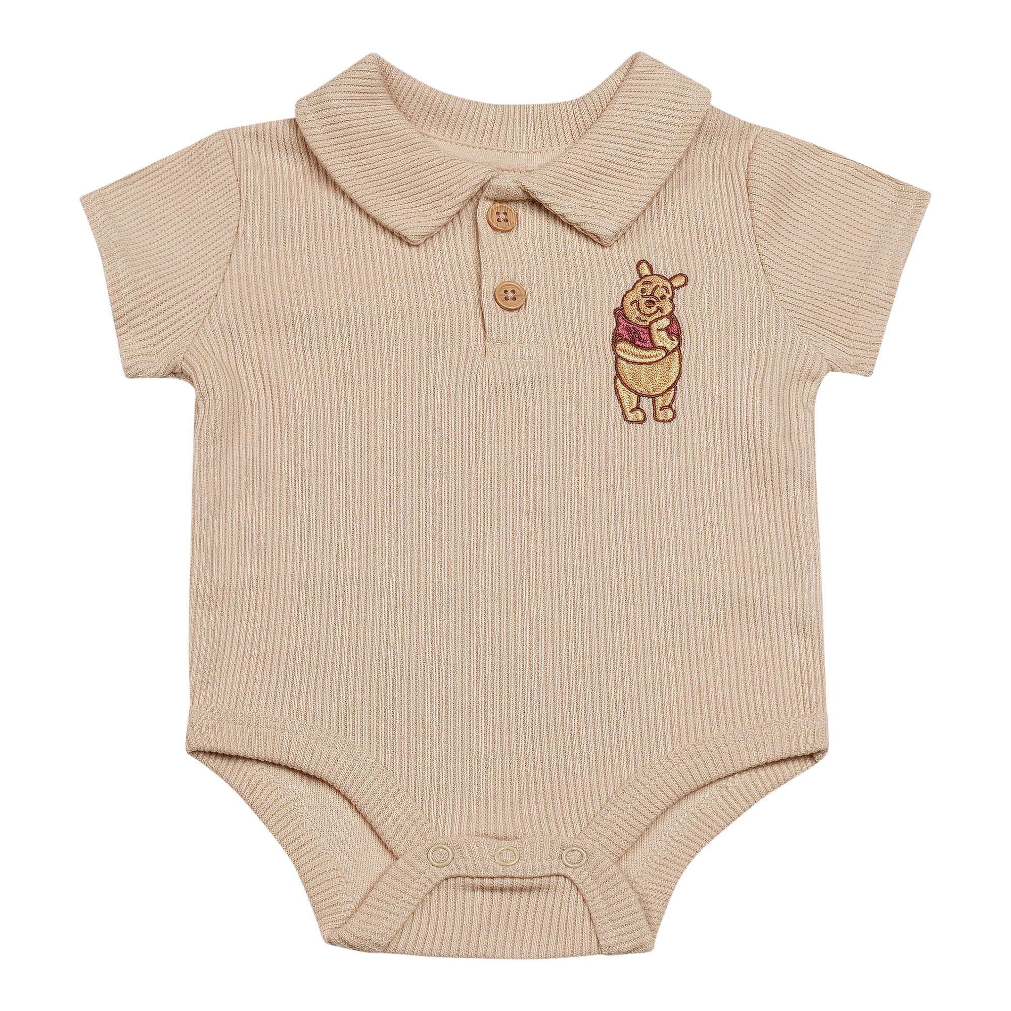 Disney Baby Boys 3-Piece Rib Pant Set – Short Sleeve Polo Bodysuit, Ribbed Jogger Pants & Socks – Mickey Mouse, Winnie the Pooh & Dumbo – Sizes (0-9M)