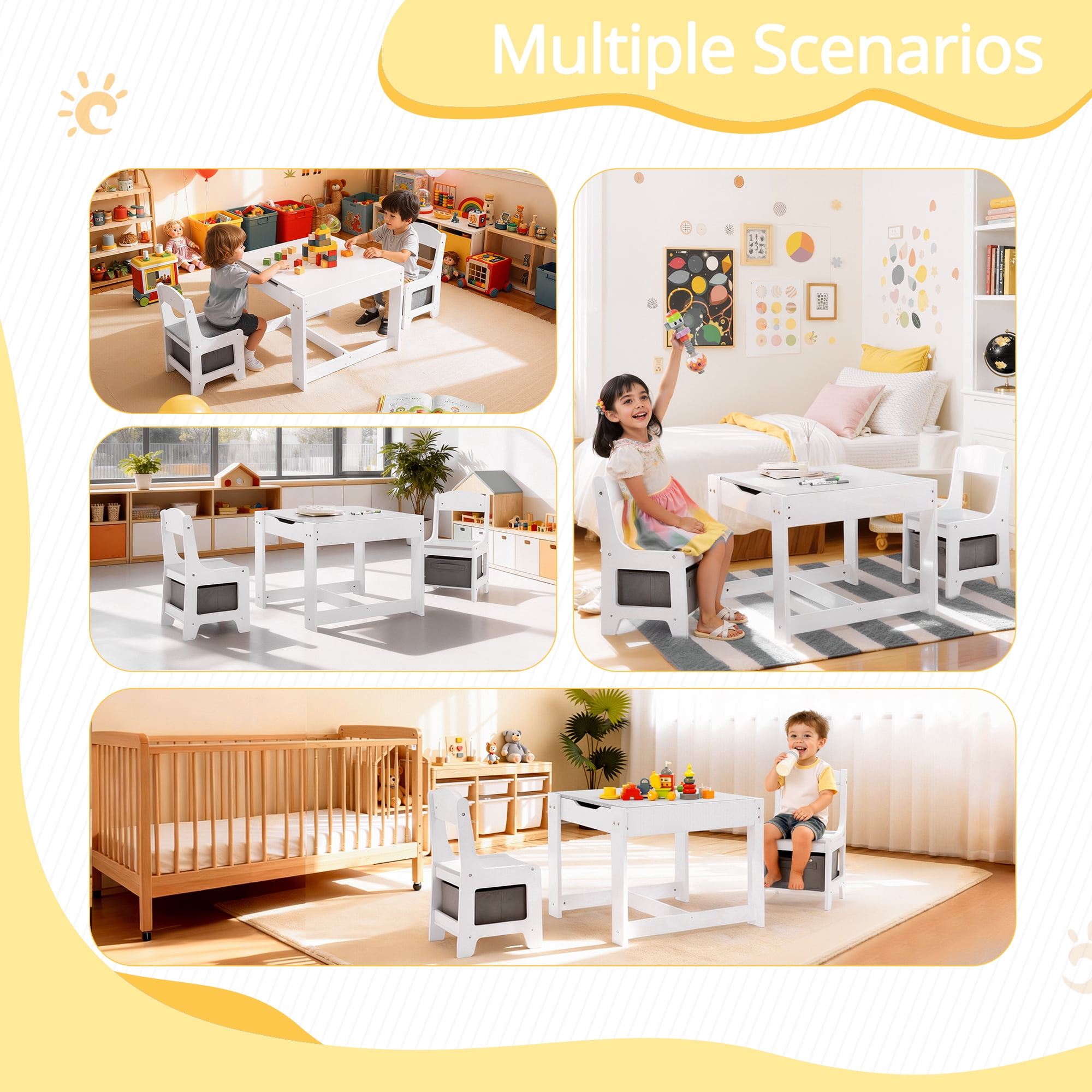 Toddler Table and Chair Set - Kids Table and Chairs with Detachable Tabletop & Storage Drawers, Kids Furniture Set for Crafts, Arts