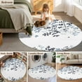 thumbnail image 5 of Round Rugs 8Ft, Navy Blue Leaves Round Area Rug Washable Indoor Throw Carpet, Summer Botanical Large Non Slip Circle Rug for Kids Room RV Home Decor Aesthetic, 5 of 8