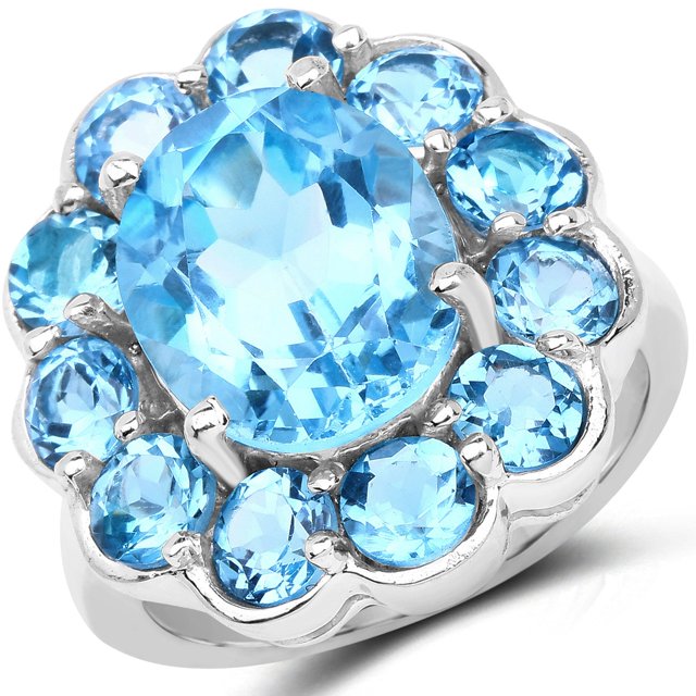 8.77 Carat Genuine Swiss Blue Topaz .925 Sterling Silver Ring QJ Model