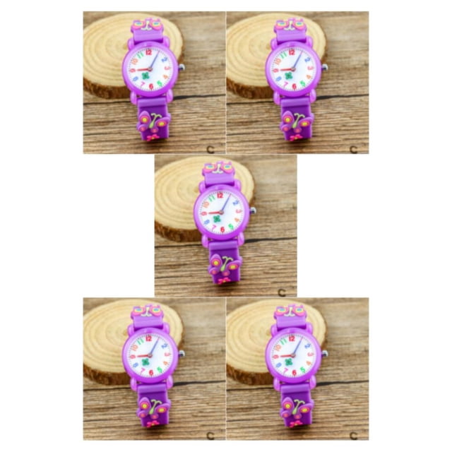kurtrusly Analogue Quartz Wrist Watch Educational 3D Cartoon For Children Waterproof 5Set