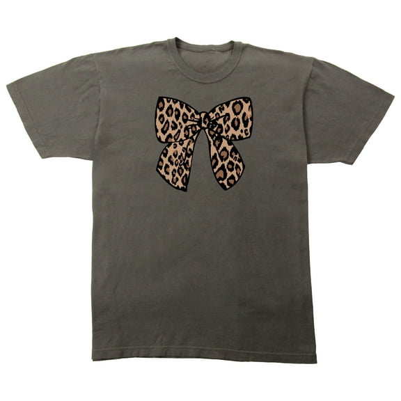 Leopard Print Ribbon Adult Pepper Crew Neck Short Sleeve T-shirt-Medium