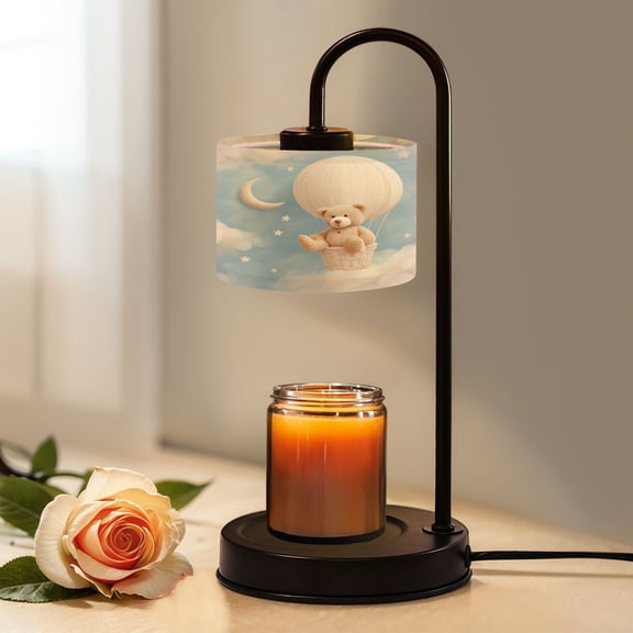 Candle Warmer Lamp with Timer, Cute Teddy Bear Hot Air Balloon Stars Moon Fluffy Non-slip Wireless Remote Control Wax Melts Warmer with 4 Bulbs for Home Office Dorm, Birthday Gifts for Women